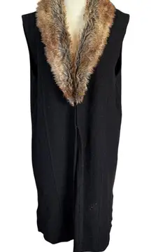 Nine West XL black wool with faux fir trim sleeveless midi length wool coat