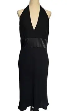 Jones Wear Dress Halter Cocktail Dress Size 12 Black Deep V-Neck Tie Neck Witchy