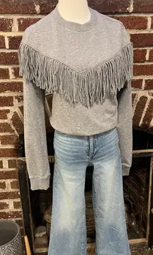women's h&m grey fringe/tassel sweatshirt
