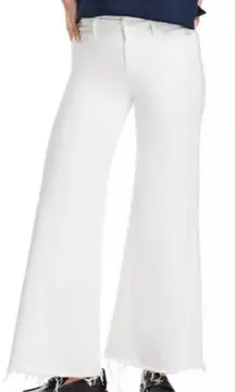 Mother Lil’ Roller‎ Fray Wide Leg Jeans Fairest Of Them All White 32 Petite