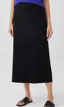 Eileen Fisher Size S‎ Black Midi Skirt Elastic Waist Capsule Wardrobe