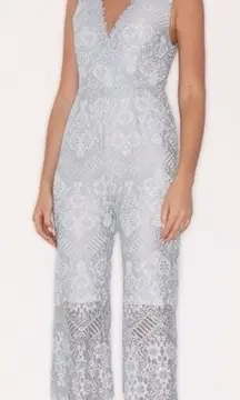 NWT Foxiedox Ice Blue Floral Lace Sleeveless V-Neck Jumpsuit Size Small