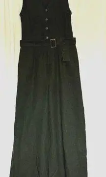 Who What Wear  Women's M Linen Blend Dark Green Sleeveless V Neck Jumpsuit