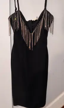 Black Rhinestone Fringe Bodycon Dress – Sparkly Party Night Out