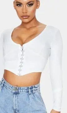 Pretty Little Thing White Scuba Hook & Eye Crop Top