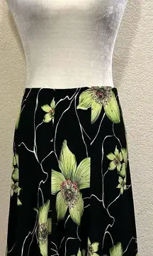 Vintage 80s Black/Green Sequin Floral Tulip Skirt