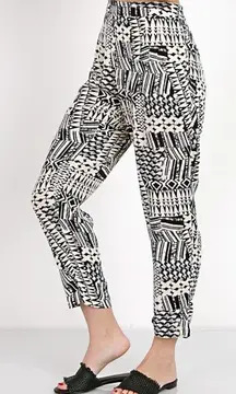 L Space Ivory Coast Pants Small Relaxed Rayon Black White Boho Coastal Tribal