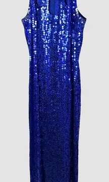 Oscar Collection Royal Blue Sequin Maxi Gown Size 14 Sleeveless Keyhole Formal