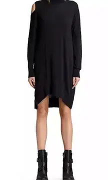 Allsaints Cecily Black Turtleneck One Cold Shoulder Sweater Dress