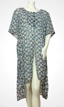 Vintage Cover-Up Open Dress Button-Front Robe‎ Floral Short Sleeves Plus Size 20