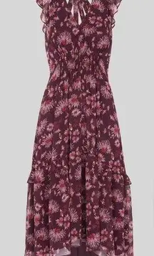 Whistles • Pitti Print Double Strap Dress midi floral maroon chiffon ruffle boho