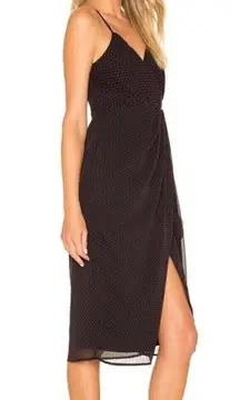 NBD Averie Polka Dot Midi Wrap Dress Black Sz Small NWT