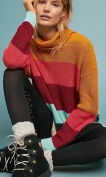 Farm Rio de Janeiro Rainbow Turtleneck Striped Knit‎ Sweater Dress Size XS