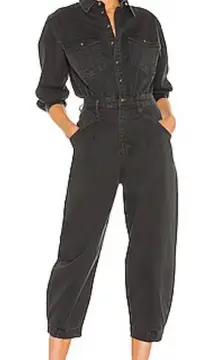 FRAME Pleated Barrel Leg Jumpsuit One Piece Long Sleeve in Washed Black Gray S