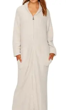 BAREFOOT DREAMS cozychic long full zip front robe cream almond size small medium