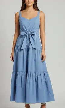 Ralph Lauren Cotton-Blend Tie-Front Tiered Maxi Dress in Pale Azure Blue Sz 12