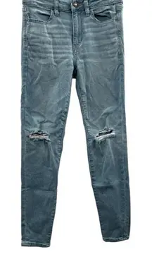 American Eagle Light Wash Distressed Mid Rise Ankle Skinny Jeans Size‎ 2 Short