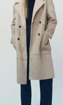 ZARA  Faux Shearling Tan Long Coat Size L