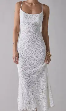 Bardot Andoni White Seashell Crochet Midi Dress, Size 4, $169