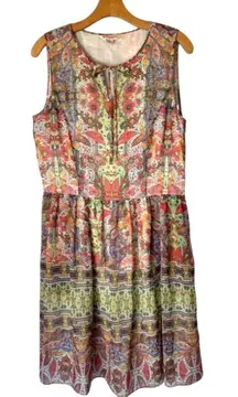 Brooks Brothers Red Fleece Dress‎ Women 12 Multicolor Floral Fit And Flare Boho