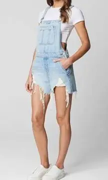 Blank NYC Light Washed Denim Distressed Overall Shorts NWT