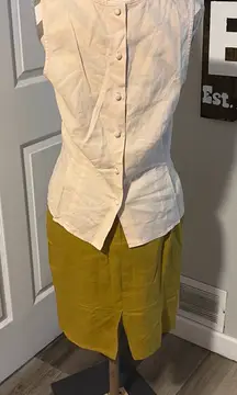 Ann Taylor Women’s 2 Pieces Top & Skirt Beige/green 100% Linen Set Size 8