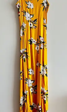 Yellow Floral Midi Dress Pink Rose Small