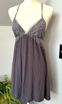 Victoria’s Secret Gray Lace and‎ Jersey Chemise Slip Dress w/ Racer Back Small