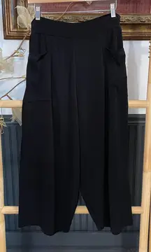 CLARA SUN WOO Wrinkle Free Lantern Barrel Pull-On Wide Leg Black Pants Sz L 💚🎀