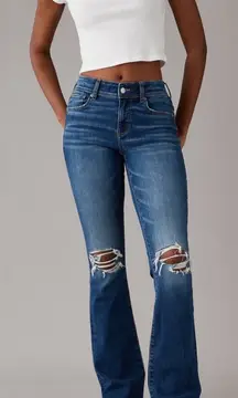 American Eagle Outfitters Kick Boot Next Level Stretch Blue Distressed Jeans