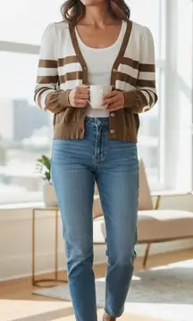 MICHAEL Michael Kors Brown and White Striped Cardigan