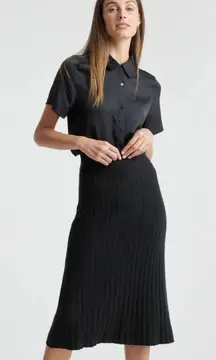 Mongolian Black Cashmere Ribbed Women’s Midi Skirt Size Medium NWOT