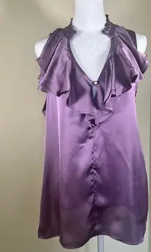 Purple V-Neck Ruffle Sleeveless Blouse Tank Top - Size Medium