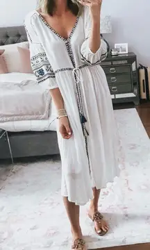 Goodnight Macaroon Embroidered Boho Peasant Maxi Tiered Dress Button SZ M NWT