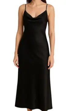 Emma & Michele Black Animal Print Satin Cowl Neck Maxi Dress Size L