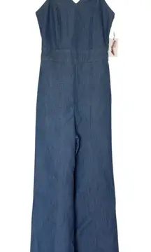 New Jessica Simpson XS Denim Wide Leg Smocked Bodice Adjustable Straps Jumpsuit
