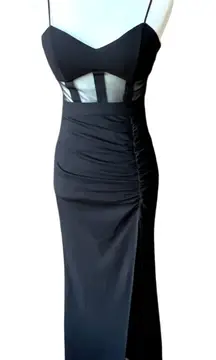 Emerald Sundae Black Mesh Trim Corset Gown Women's Size M 59.5”L High Side Slit