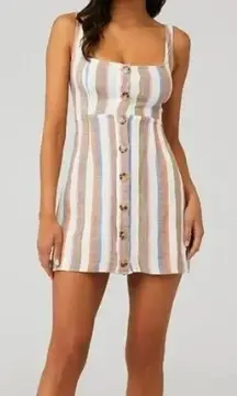 Show Me Your Mumu CORA Mini‎ DRESS in Shorebert Stripe Button Front Medium
