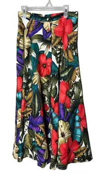 Vintage Dana Buchman 90s Hibiscus Floral Print Silk Button‎ Front Skirt 4