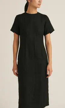 Ha Tran Womens Linen Dress Size‎ 4 Black Midi Minimalist Cottage Lagom Modern