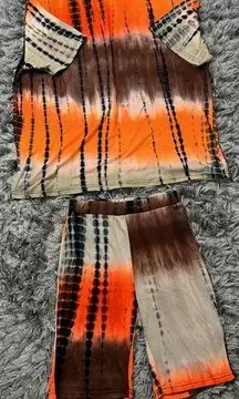 Women Oversized 2 Piece‎ Matching Set Small Tie Dye Vacation Lounge Travel