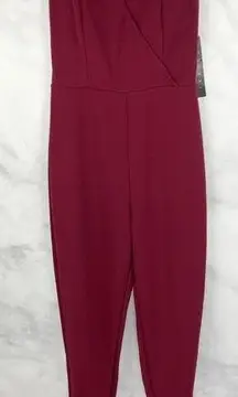 NWT Trixxi Strapless Faux Wrap Jogger Jumpsuit One Piece Burgundy Red Retro L