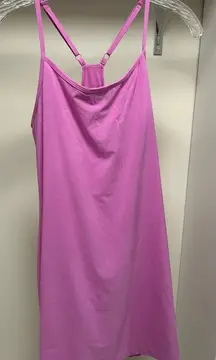 Pink athletic dress with built-in bra and shorts with pockets