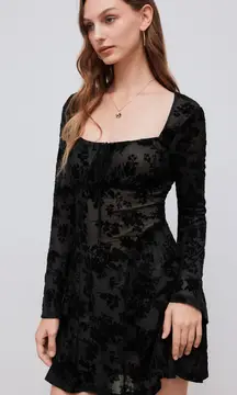 Cider Mesh Square Neck Floral Ruffle Mini Dress