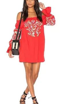 Fleur Du Jour Off the Shoulder Embroidered Long Sleeve Dress