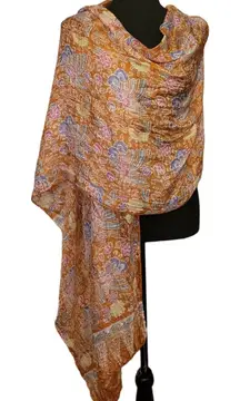 Floral Fringed Cottage Core Twee Scarf Wrap Swimsuit Bottom Cover Up -‎ 94 x 21