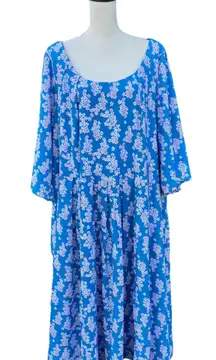 Custom Blue Cherry Blossom Dress Half Sleeve Scoop Neck Fit Flare 4X