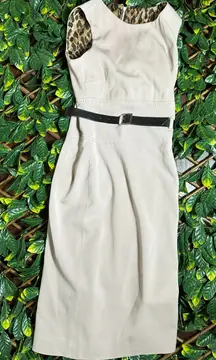 DOLCE AND GABBANA Beige Minimalist Belted Midi Dress Fits like Size 2