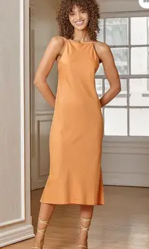 SAGE THE LABEL Light Orange Satin Midi Dress