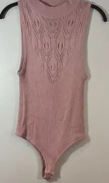 Intimately Free People On Point‎ Bodysuit Cloud Pink Ribbed Mock Neck-XS